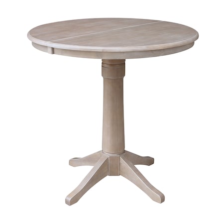 International Concepts Round 36 in Rd Top Pedestal Table, 12 in Leaf, 34.9 inH, Adjust Ht, Washed Gray Taupe, 36 W, 48 L, Wood K09-36RXT-27B-6B